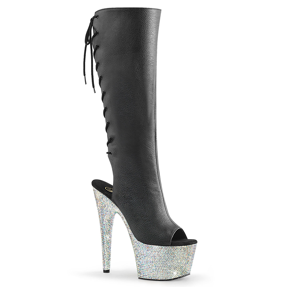 Pleaser Bejeweled-2018-7 in Black Vegan Leather/Silver â Pleaser Shoes