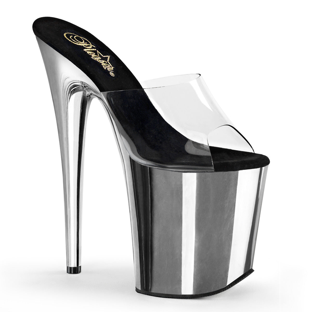 Pleaser Flamingo801 in Clear/Silver Chrome Pleaser Shoes
