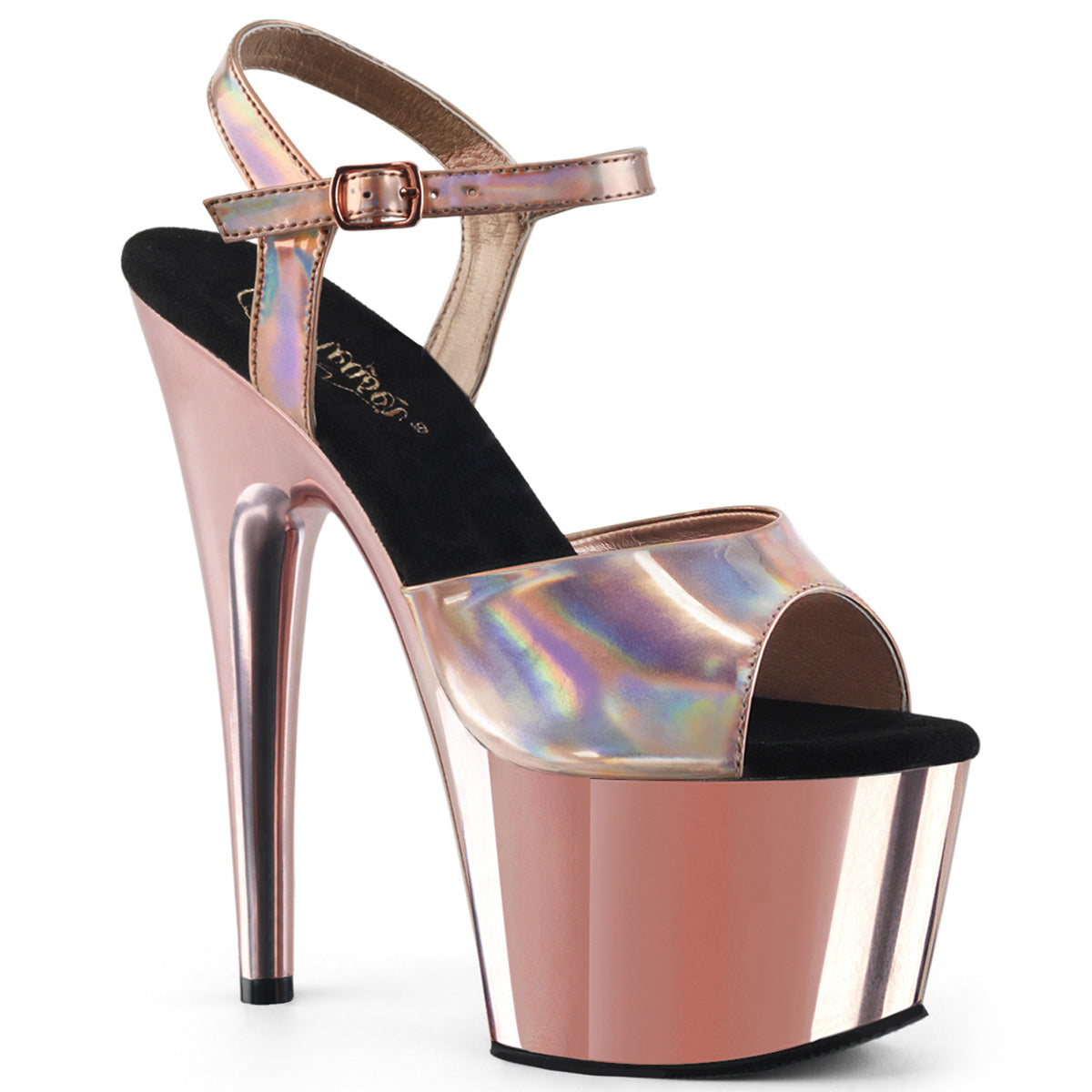 Pleaser ADORE-709 Sandali Con Plateau E Cavigliera – Tacco 18 Cm, Plateau 7 Cm, Colore Rose Gold Metallic, PU, Taglia UK 3 / EU 36