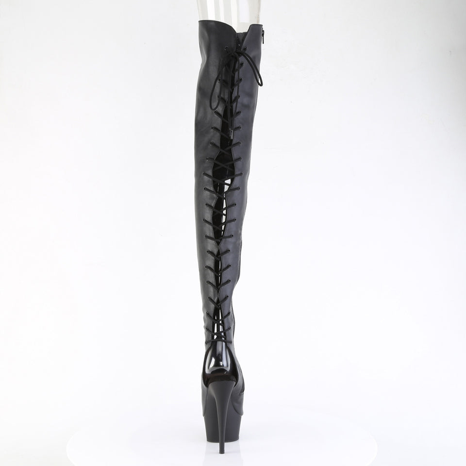 靴 Leather flare boots Pleaser Delight-4019 in Black Vegan Leather – Pleaser Shoes