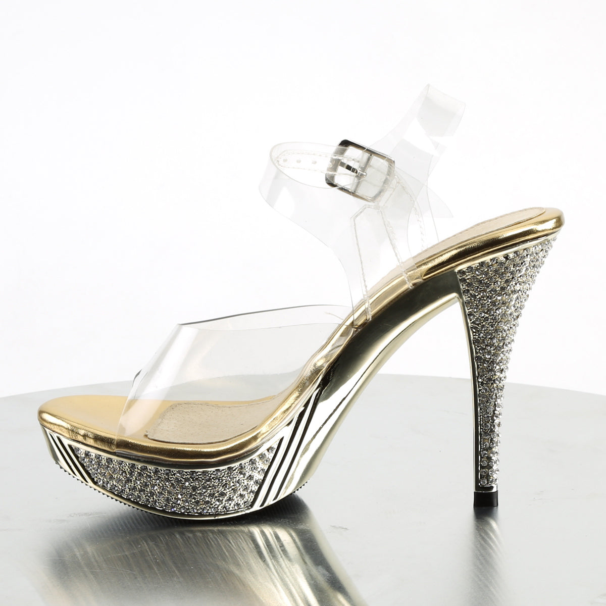 Fabulicious Elegant-408 in Clear/Gold – Pleaser Shoes