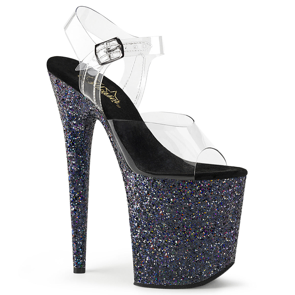 Zwart Glitter 20 cm FLAMINGO-808LG Plateau Sandalen met Hoge Hak Zwart Glitter 20 cm FLAMINGO-808LG Plateau Sandalen met Hoge Hak