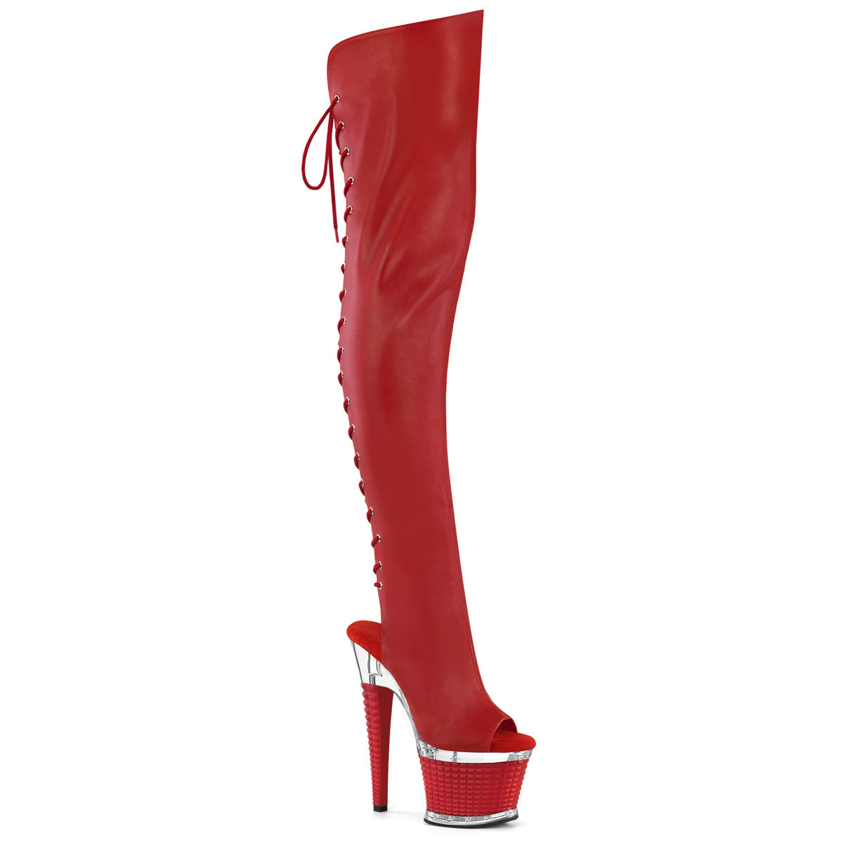 Pleaser Spectator-3030 in Red Faux Leather/Clear-Red â Pleaser Shoes